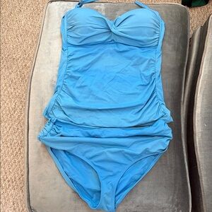 Anne Cole Teal Blue Twist-Front One-Piece Swim Suit